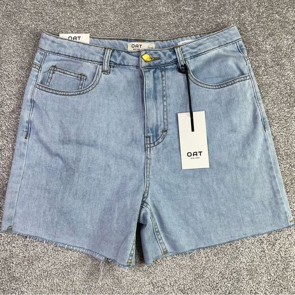 OAT New York Cloud Luxe Shorts Women’s 10/30 Blue High Rise Raw Hem Lightweight - Picture 1 of 11